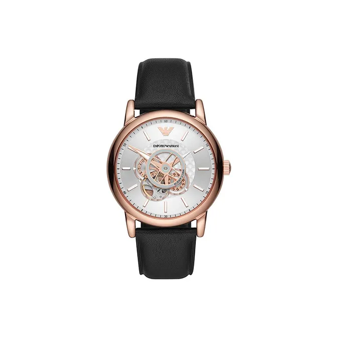 EMPORIO ARMANI Wrist Watch Mechanical Movement Leather Watch Bands Cut Out Dial Men's Watches-0