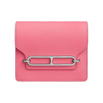 HERMES Roulis Calfskin Pig Nose Card Holder Fanny Pack Coin Purse Women's Pink