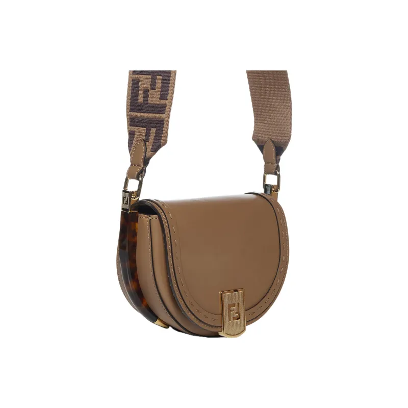 FENDI Calfskin Crescent Bag, Saddle Bag, Crossbody Bag, Shoulder Bag Women's Brown-3