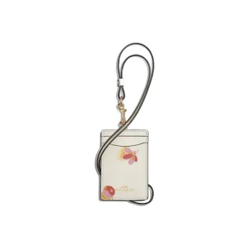 COACH Lanyard 7 Leather Card Holder Mini Women's Chalk White