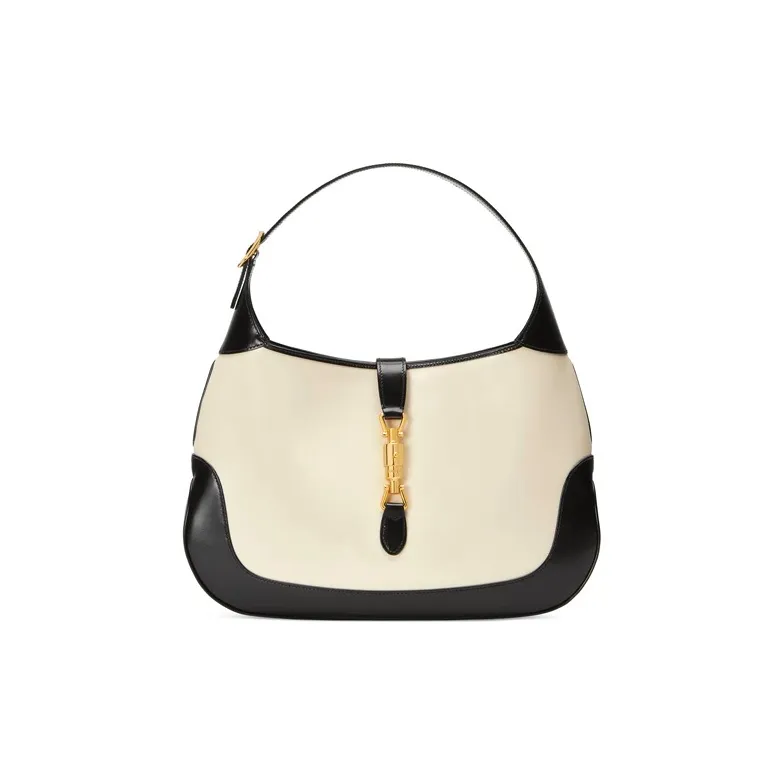 GUCCI Jackie 1961 Leather Crescent Shoulder Bag Shoulder Bag Medium Size Women's Black White-0