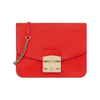 Furla Metropolis Collection Cow Leather Piglet Shoulder Bag Crossbody Bag Small Size Women's Red