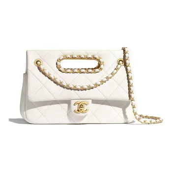 CHANEL Sheepskin Shoulder Bag Trumpets Women's White