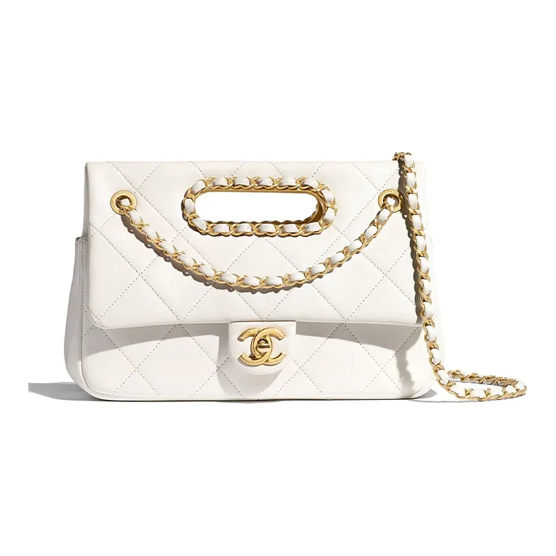 CHANEL Sheepskin Shoulder Bag Trumpets Women's White-0