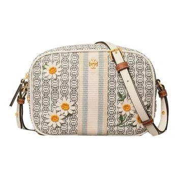 TORY BURCH Gemini Link Canvas With Leather Camera Bag Shoulder Bag Crossbody Bag Women's Beige Multicolor