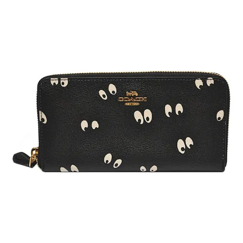 COACH Disney, Collaboration Accordion Zip Wallet Pebbled Leather Card Holder, Wallet Womens Black