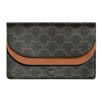 CELINE Triomphe Coated Canvas With Lambskin Trim Wallets Shoulder Bag Crossbody Bag Regular Women's Tawny
