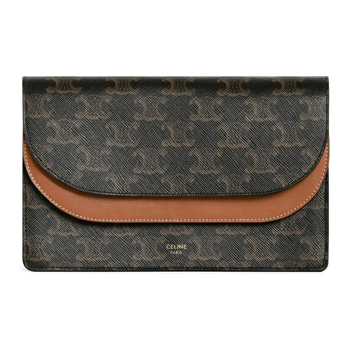 CELINE Triomphe Coated Canvas With Lambskin Trim Wallets Shoulder Bag Crossbody Bag Regular Women's Tawny-0
