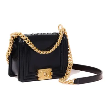 CHANEL 22C Spring Leboy Smooth Finish Calfskin With Gold Metal Shoulder Bag, Crossbody Bag Mini Women's Black