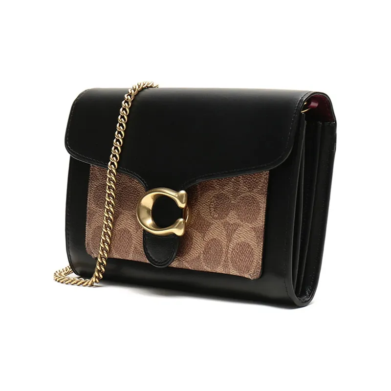 COACH Tabby Canvas Leather Chain Bag Shoulder Bag Crossbody Bag Small Size Women's Black & Brown Monogram-1