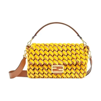 FENDI Baguette Sheepskin Handbag Regular Women's Yellow