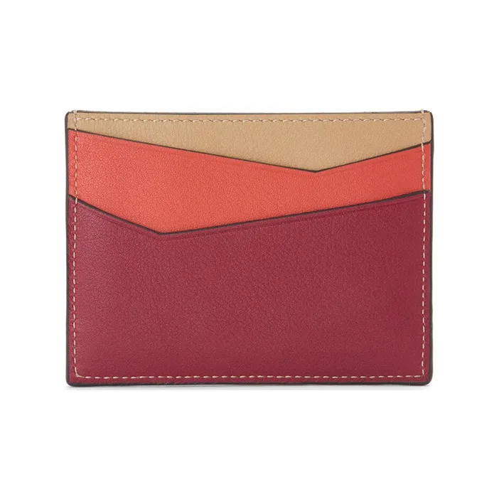 LOEWE Puzzle Calfskin Card Holder Women's Dark Red & Sand Dune-2