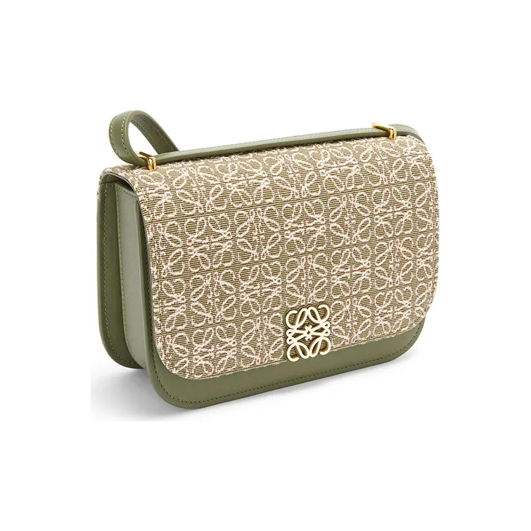 LOEWE Goya Jacquard Fabric With Calfskin One Shoulder Handbag Crossbody Bag Small Size Women's Green/Avocado Green-1