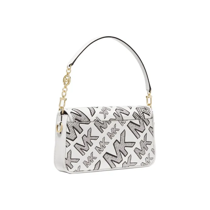MICHAEL KORS Bradshaw Cow Leather Shoulder Bag, Baguette Bag, Shoulder Bag Trumpets Women's Black White-1