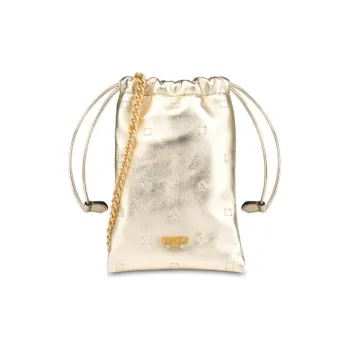 MOSCHINO Nappa Leather Cell Phone Pouch Shoulder Bag Crossbody Bag Mini Women's Gold