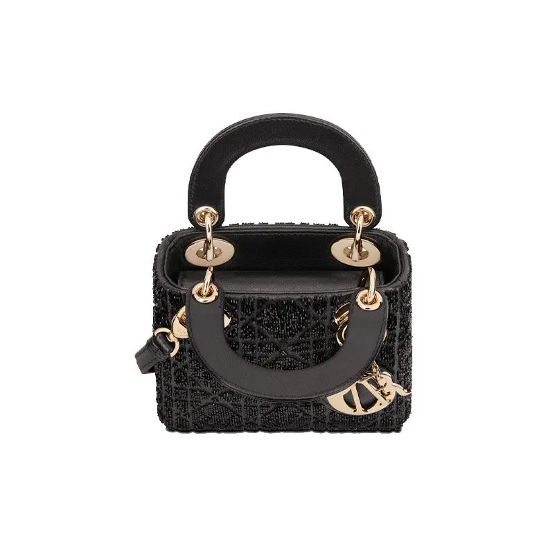 DIOR Lady Dior Sheepskin Dior Bag Shoulder Bag Handbag Crossbody Bag Extra Mini Women's Gray/Black-2