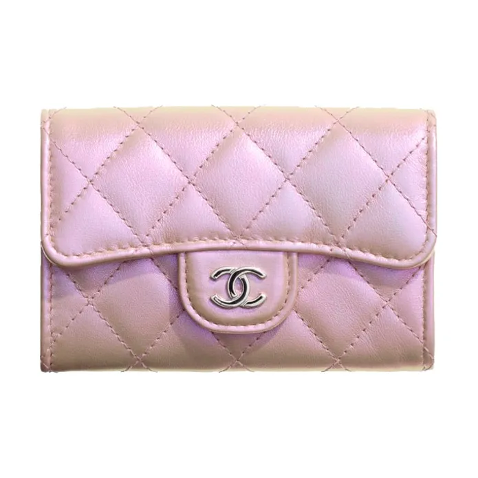 CHANEL 21K Winter Iridescent Calfskin Lip Cover Card Holder Wallet Women's Light Pink Red-0