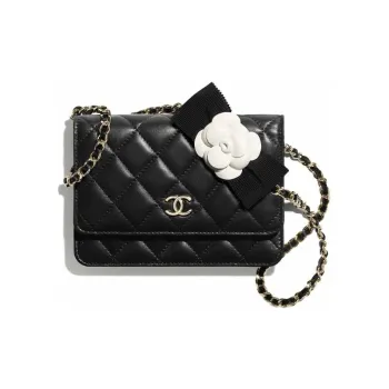 CHANEL Lambskin Mouth Cover Bag Crossbody Bag Small Size Women's Black