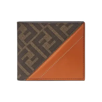 FENDI Coated Canvas With Leather Cropped Double Fold Wallet Men's Brown