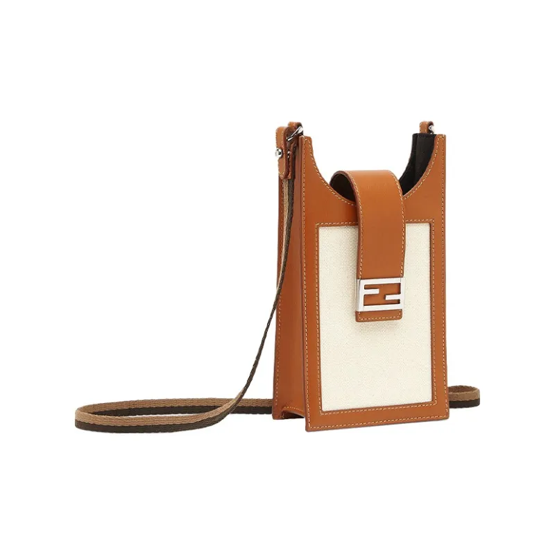 FENDI Baguette Canvas With Leather Baguette Bag Shoulder Bag Crossbody Bag Handbag Cell Phone Pouch Unisex Brown/White-1