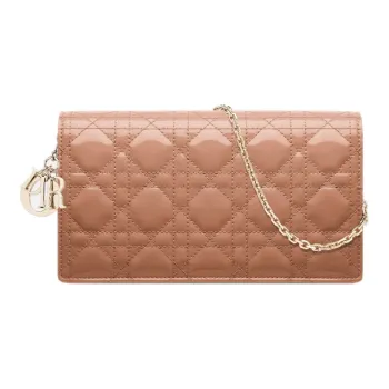 DIOR Lady Dior Patent Leather Cowhide Card Holder Coin Purse Clutch Crossbody Bag Shoulder Bag Women's Rose Pink