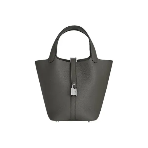 HERMES Picotin Clemence Bullock Leather Basket Bag Bucket Bag Handbag 22 Women's 0L Grismeyer Cumulus Gray