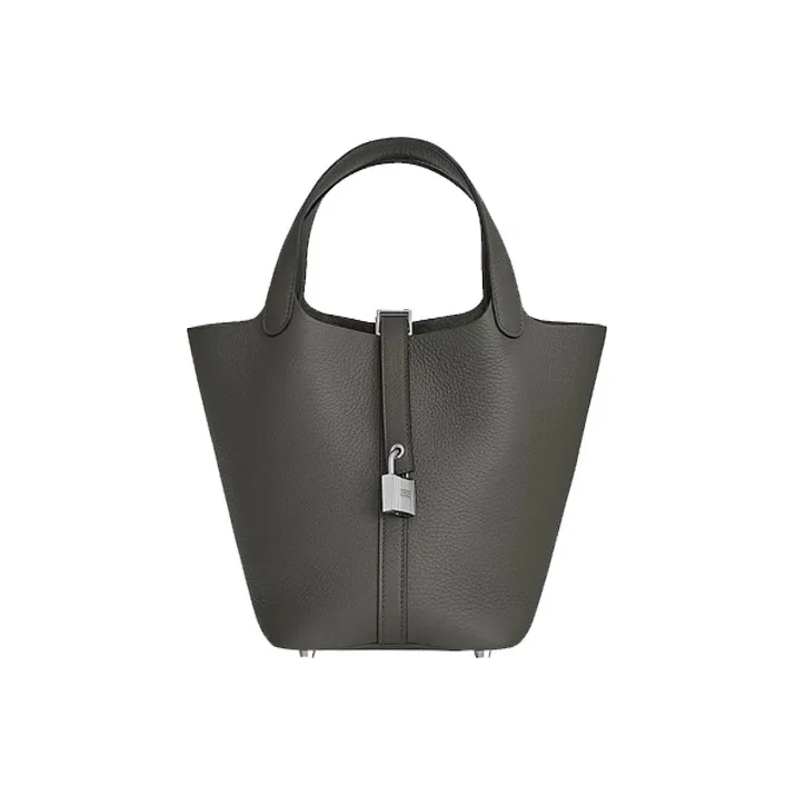 HERMES Picotin Clemence Bullock Leather Basket Bag Bucket Bag Handbag 22 Women's 0L Grismeyer Cumulus Gray-0
