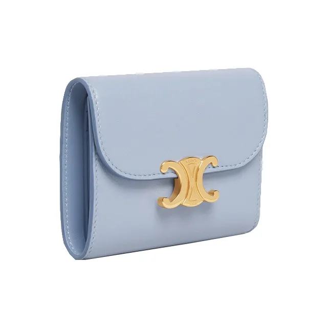 CELINE Triumph Gate Triomphe Shiny Smooth Calfskin Wallets Card Holders Women's Light Blue/Candy Color-1