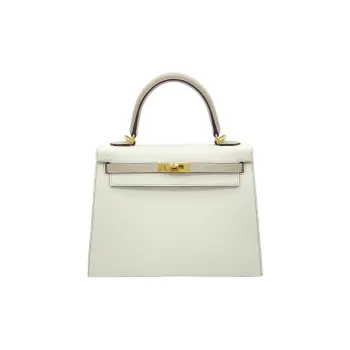 HERMES Kelly Epsom Calfskin Handbag Women's Craie Milkshake White/Trench Beige