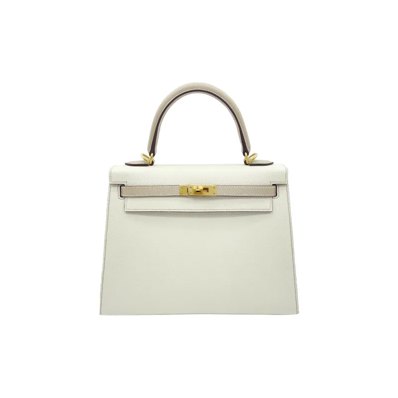 HERMES Kelly Epsom Calfskin Handbag Women's Craie Milkshake White/Trench Beige-0