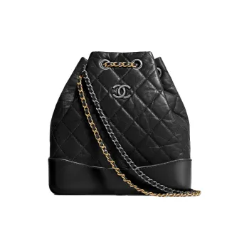 CHANEL Gabrielle Cow Leather Backpack Small Size Women's Black