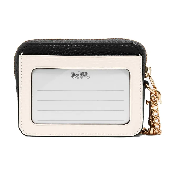 COACH Card Case Pebbled Leather Card Holder Pendant Bag Merch Mini Women's White & Milk Tea Brown-1