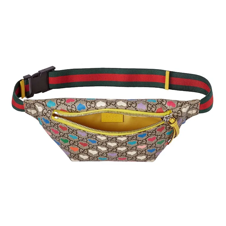 GUCCI Canvas With Leather Fanny Pack, Sling Bag, Kids' Bag Kids' Ebony/Yellow/Multicolor-6