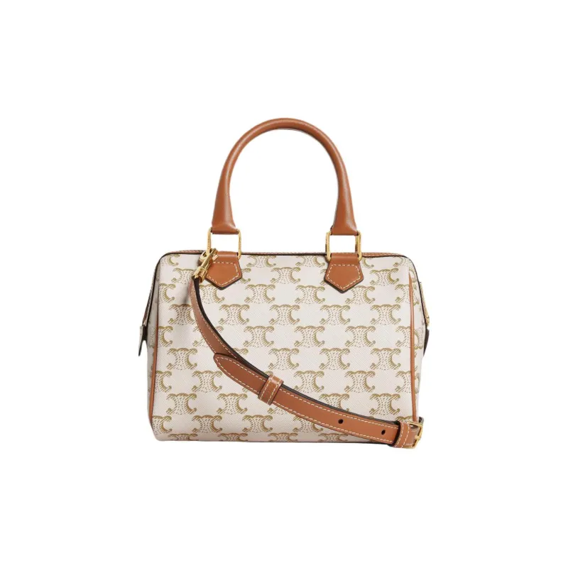 CELINE Cow Leather Boston Bag, Crossbody Bag, Shoulder Bag, Handbag Trumpets Women's White-2