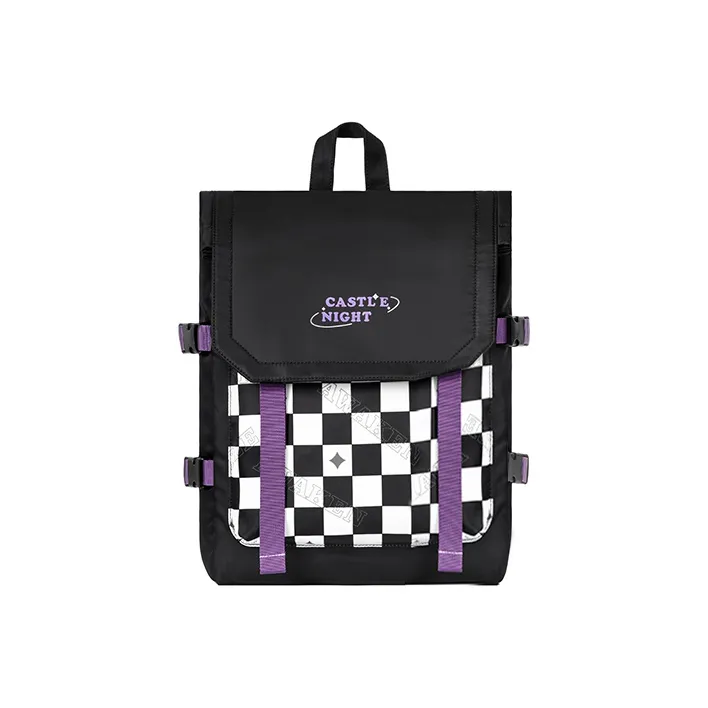 MR.ACE HOMME Nylon Fabric Backpack Laptop Backpack Regular Women's Checkerboard Purple/Black-3