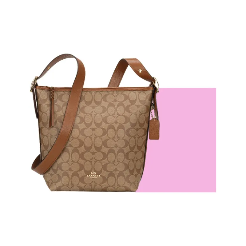 COACH Leather Shoulder Bag Women's Khaki Multicolor-3