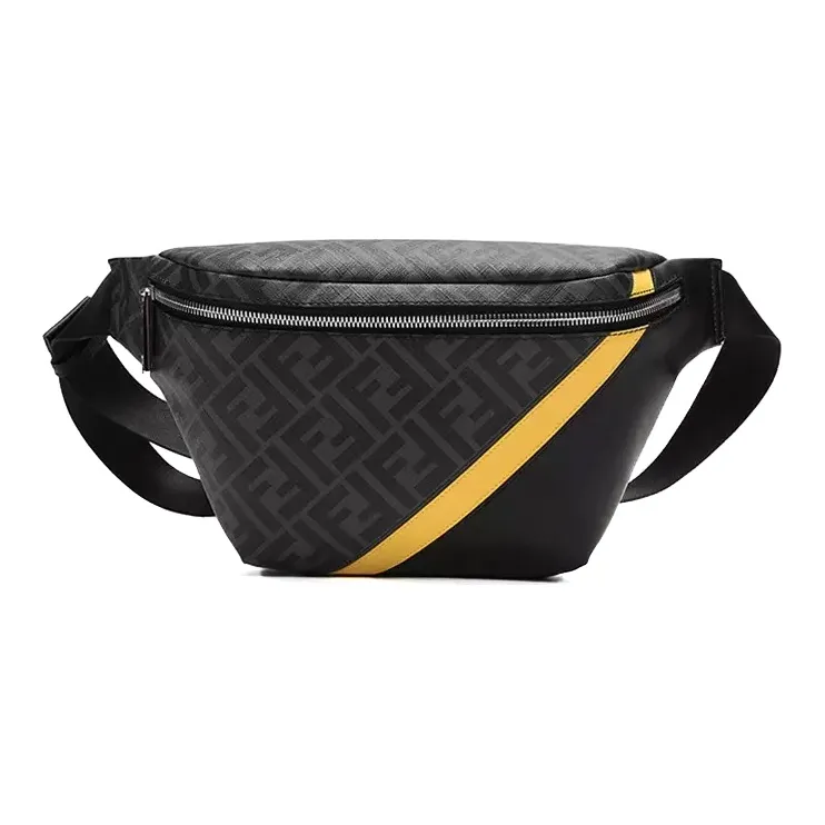 FENDI Coated Canvas With Leather Sling Bag Shoulder Bag Crossbody Bag Fanny Pack Regular Men's Black/Gray Color/Yellow-0