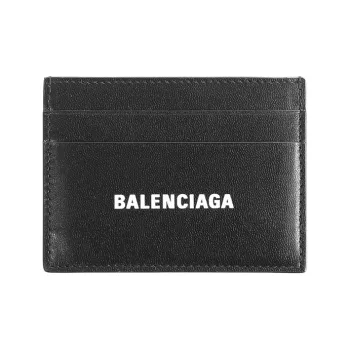 Balenciaga Cash Smooth Calf Leather Card Clip Card Holder Unisex Black