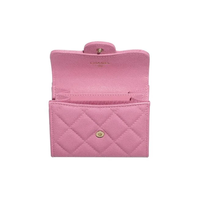 CHANEL Classic Flap CF Caviar Cow Leather & Metal Flap Bag Coin Purse Wallet Women's Pink-2