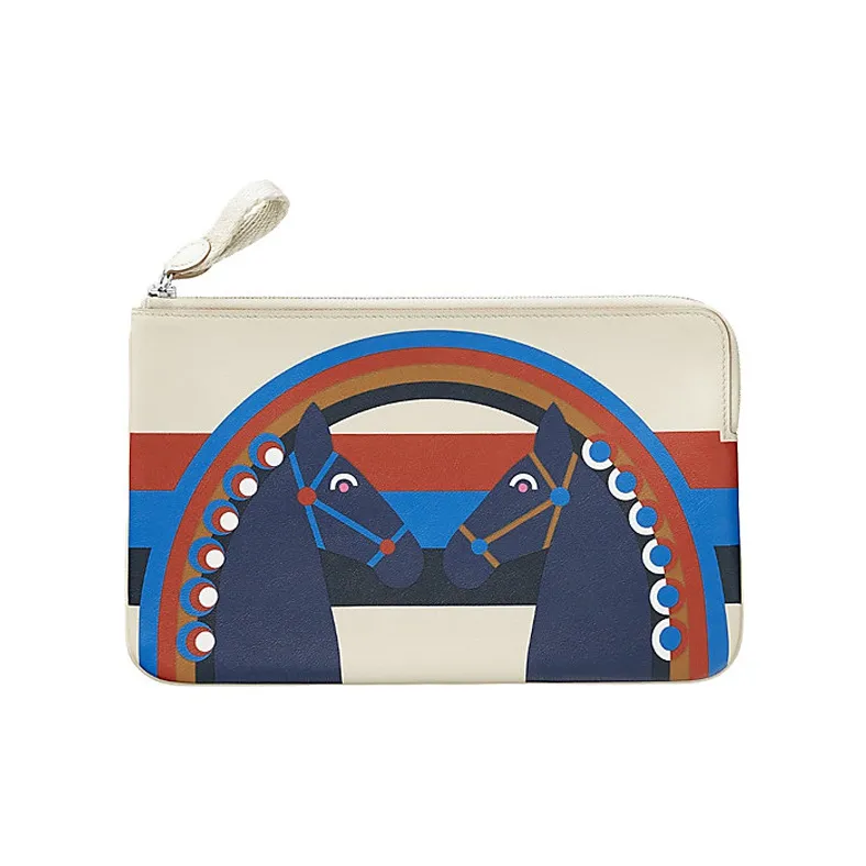 HERMES Carre Pocket Cow Leather Clutch Regular Women's Ecru-1