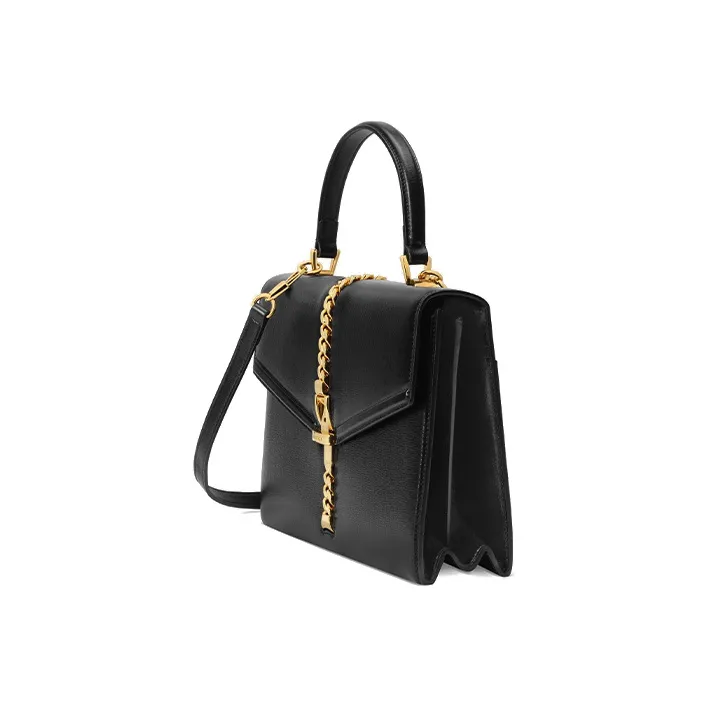 GUCCI Sylvie 1969 Leather Shoulder Bag Crossbody Bag Handbag Small Size Women's Black-1