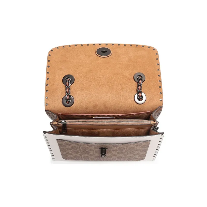 COACH Parker Leather Chain Bag Shoulder Bag Crossbody Bag Women's Yellow Color Antique Flower Mountain Camellia-1