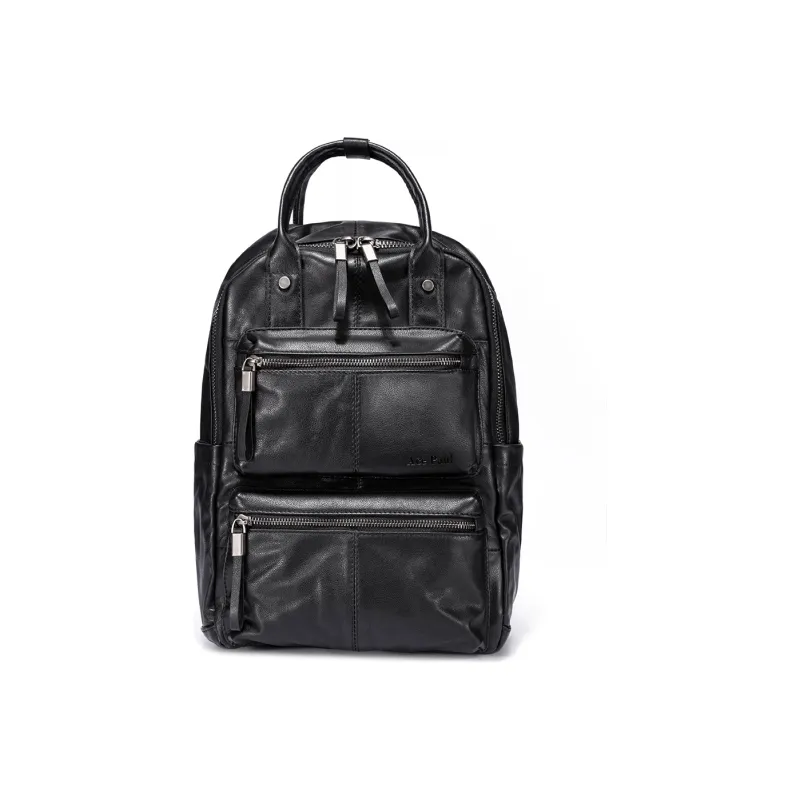 Ace Paul Top Grain Cow Leather Backpack Large Size Men's Black-0