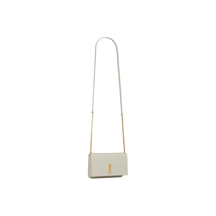 SAINT LAURENT CASSANDRE Leather Cell Phone Pouch Women's Vintage White-2