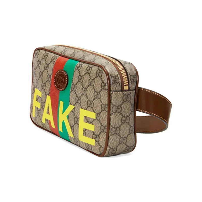 GUCCI Canvas With Leather Sling Bag, Fanny Pack Unisex Ebony/Brown-4