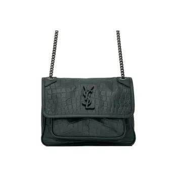 SAINT LAURENT Niki Leather Hobo Bag Chain Crossbody Bag Shoulder Bag Women's Dark Green