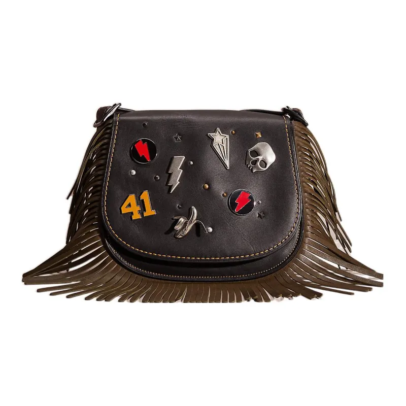 COACH Saddle Glove Leather Saddle Bag Shoulder Bag Crossbody Bag Small Size Women's Black-0