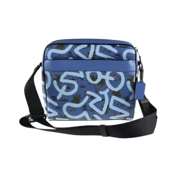 COACH Keith Haring Collaboration Charles Cow Leather Camera Bag Shoulder Bag Crossbody Bag Large Size Women's Blue