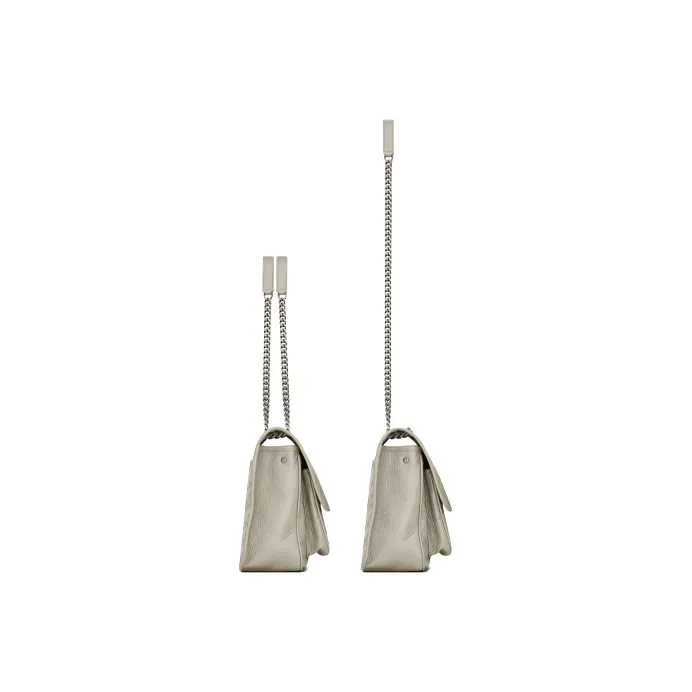 SAINT LAURENT Leather Hobo Bag, Crossbody Bag, Shoulder Bag Medium Size Women's White-3