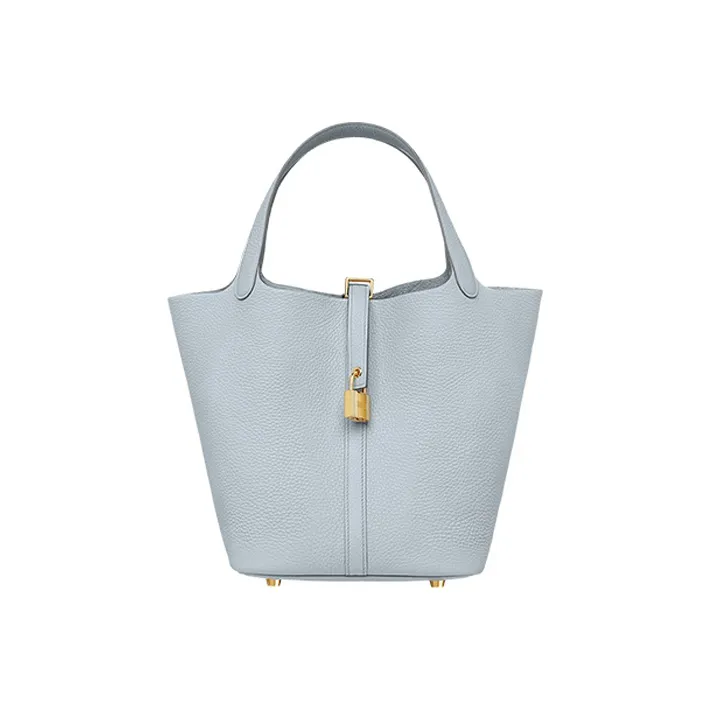 HERMES Picotin Lock Clemence Bullock Leather Basket Bag, Bucket Bag, Handbag 22 Women's 08 Pale Light Blue/Grail Blue-0
